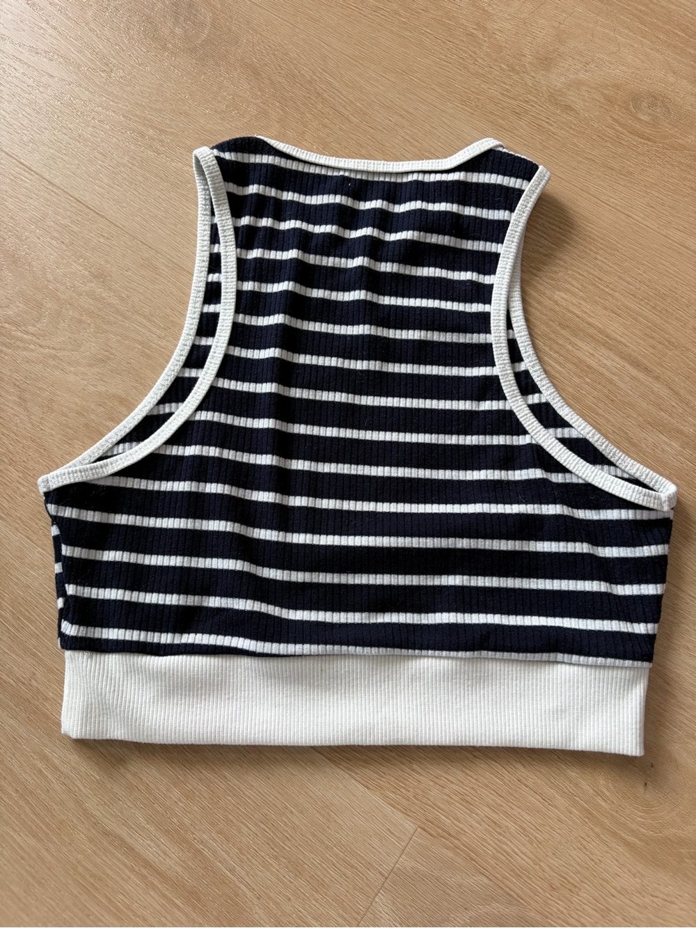 Navy and White Striped Ribbed Fitted Crop Top - Picture 2 of 2